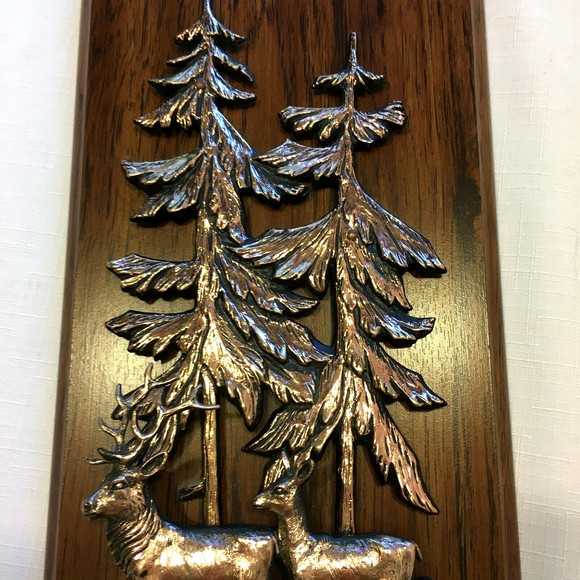 Vintage A & F Copper Tone 3D Set of 2 Wildlife Wall Plaque Deer Elk Canada - Picture 7 of 12